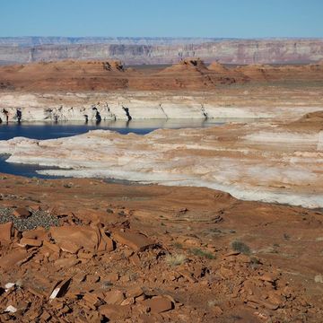 The rocky shores of Lake Powell with low water levels